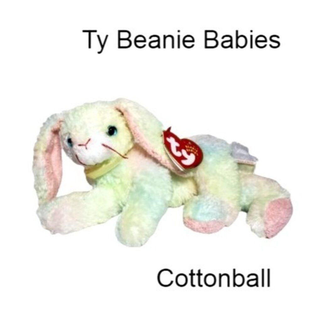 Ty Beanie Babies COTTONBALL Bunny Rabbit Easter Retired 2001 Tags Easter